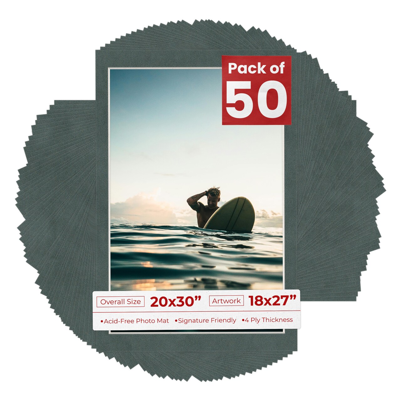 Dark Grey Suede Mat Board for 20x30 Frames - Fits 18x27 Photos
